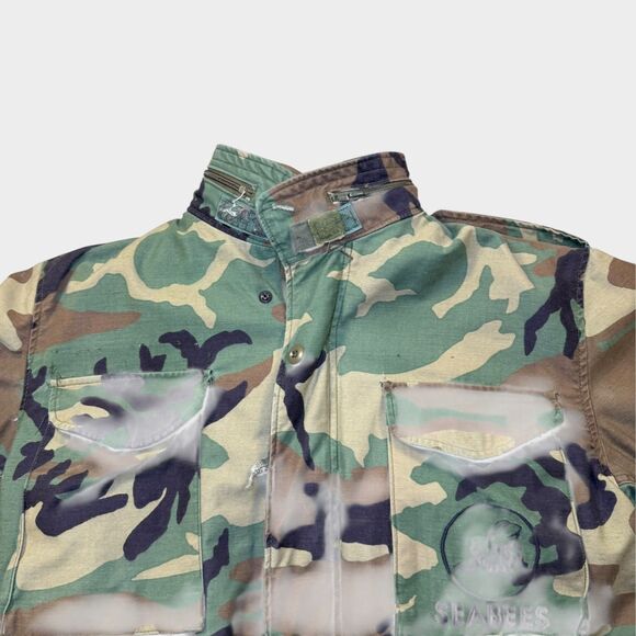 Vintage 80s US Navy Seabees M-65 Field Jacket Woodland Camo Medium Regular 1981 - Picture 4 of 11